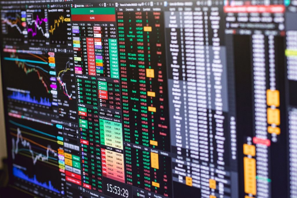 Financial market data and price charts displayed on a monitor