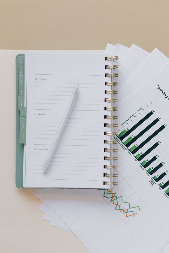 Open planner and financial charts for reviewing budget and actuals